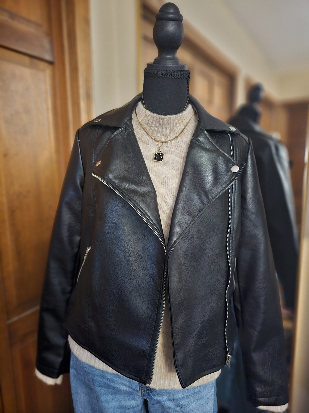 Forever 21 Black Faux Leather Jacket with Silver Button